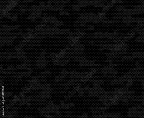 Digital black camouflage texture background, repeat print, vector illustration for clothing, fabric printing.