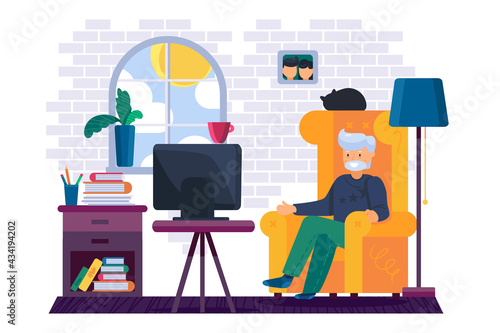 Grandfather watching tv in living room vector