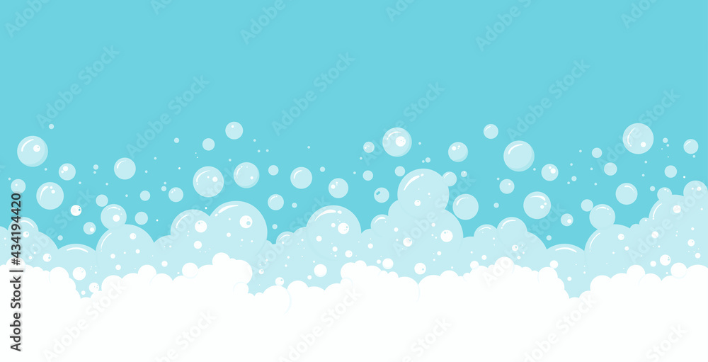 Soap bubbles and foam vector background, transparent suds border. Abstract illustration - obrazy, fototapety, plakaty 