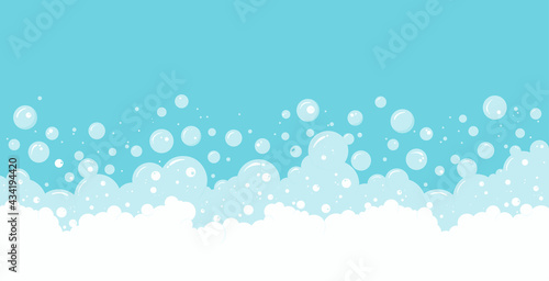 Soap bubbles and foam vector background, transparent suds border. Abstract illustration
