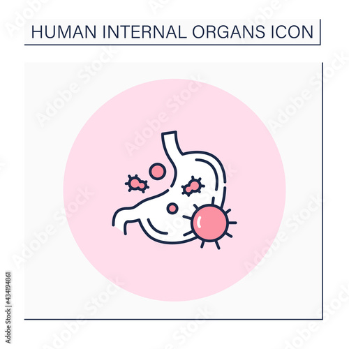 Stomach color icon.Gastric. Stomach disease. Gastroenteritis inflammatory process. Digestive organ. Human internal organs concept.Isolated vector illustration