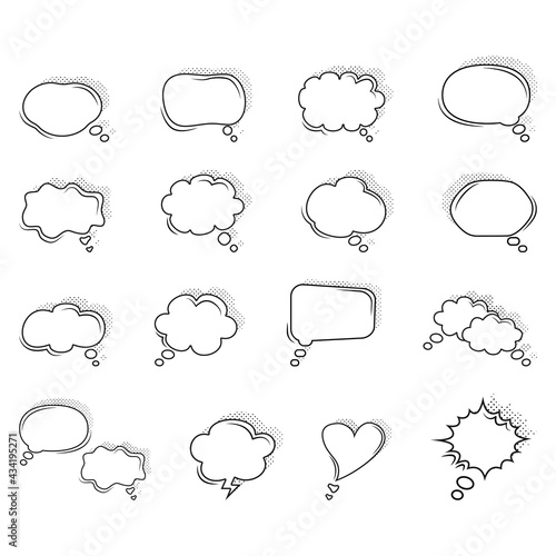Cartoon talk bubble. Speech clouds, thinking bubbles and conversation text elements vector illustration set. Empty speech and thought bubbles in pop art style. Good scaling. Perfect transparency