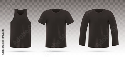 Vector set of black shirts, isolated on background.