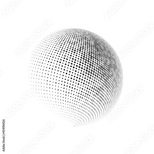 Halftone sphere dotted vector illustration. Circle halftone patterns dots logo. Globe vector illustration.