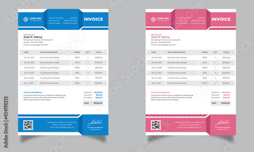 Invoice Layout with two different colors, Business Invoice, money bills, price lists template