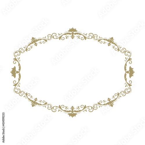empty golden ornamental frame, damask pattern, vector