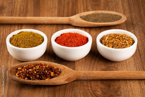 Fototapeta Naklejka Na Ścianę i Meble -  Variety of spices and seasonings on the table.