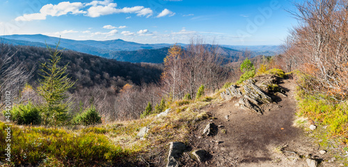 Fototapeta Naklejka Na Ścianę i Meble -  Panorama from the top of Dwernik Kamień on the high Bieszczady Mountains, Bieszczady Mountains