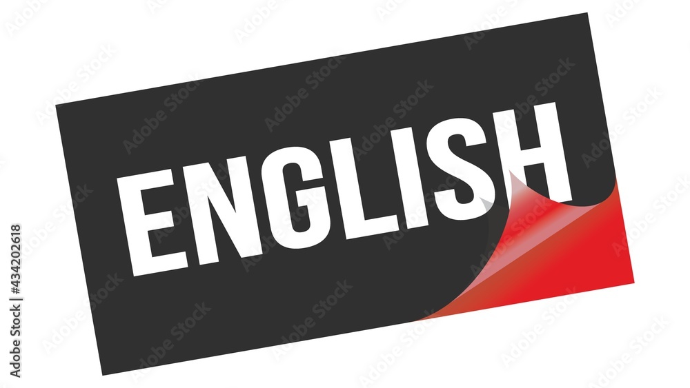 ENGLISH text on black red sticker stamp. ENGLISH text on black red sticker stamp.