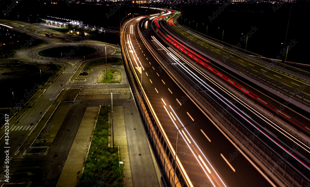 traffic on highway at night drone view traffic on highway at night drone view