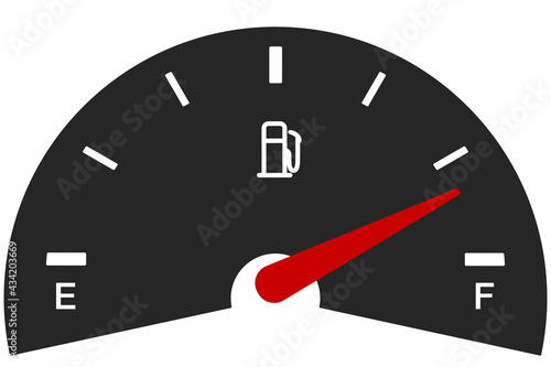 Fuel gauge of car dashboard with full tank in vector icon