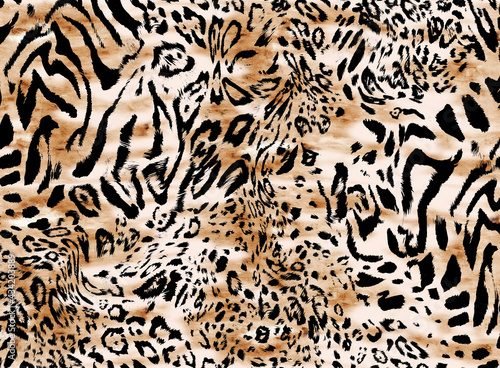 Canvas Print Seamless hand drawing leopard pattern, animal print
