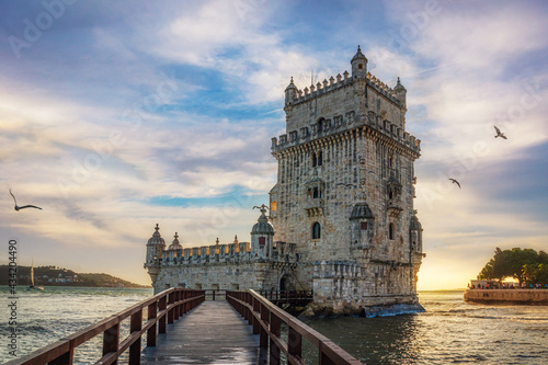 Belem Tower in the sunset light. 