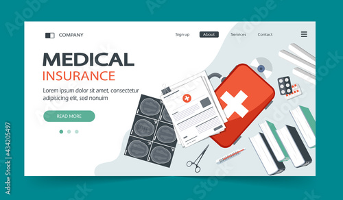 Health care insurance concept. Man fills in the form of health insurance. Flat vector illustration