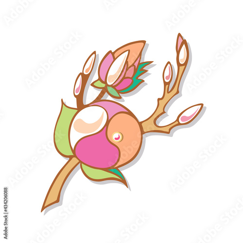 brooch golden magnolia branch with big bud vector