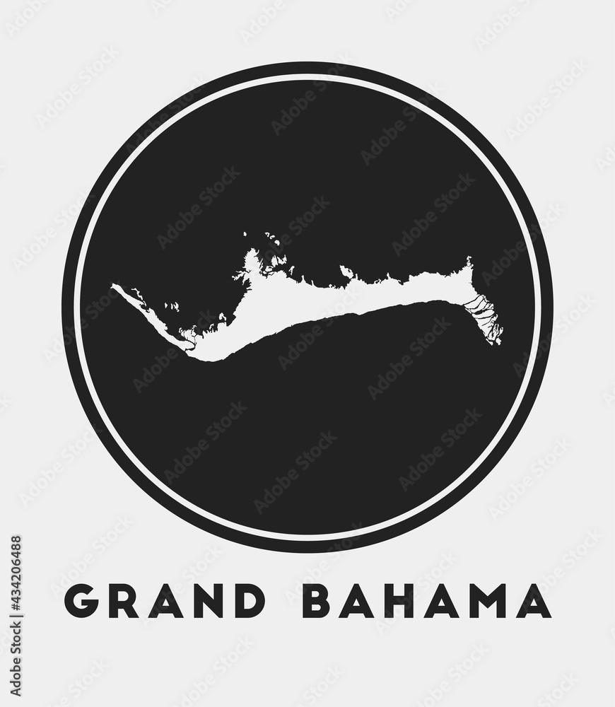 Grand Bahama icon. Round logo with island map and title. Stylish Grand