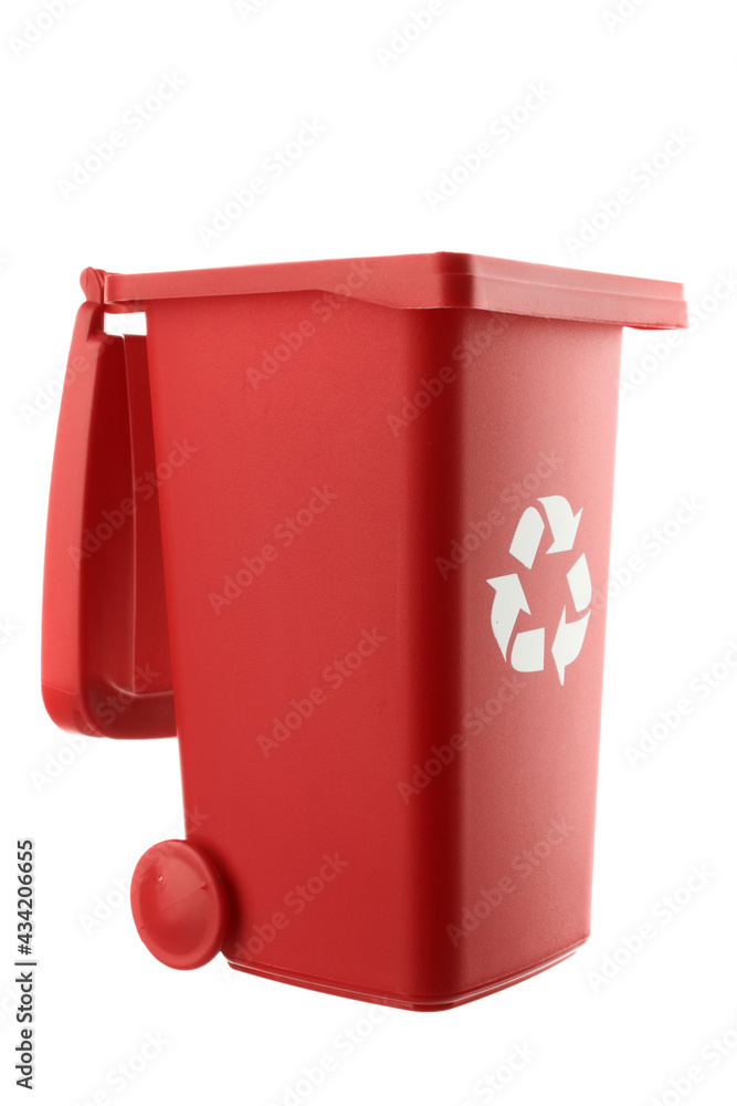 Plastic red trash can isolated on white background Plastic red trash can isolated on white background
