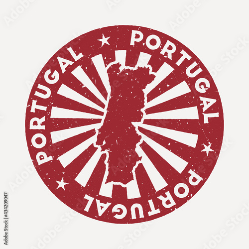 Portugal stamp. Travel red rubber stamp with the map of the country, vector illustration. Can be used as insignia, logotype, label, sticker or badge of Portugal.