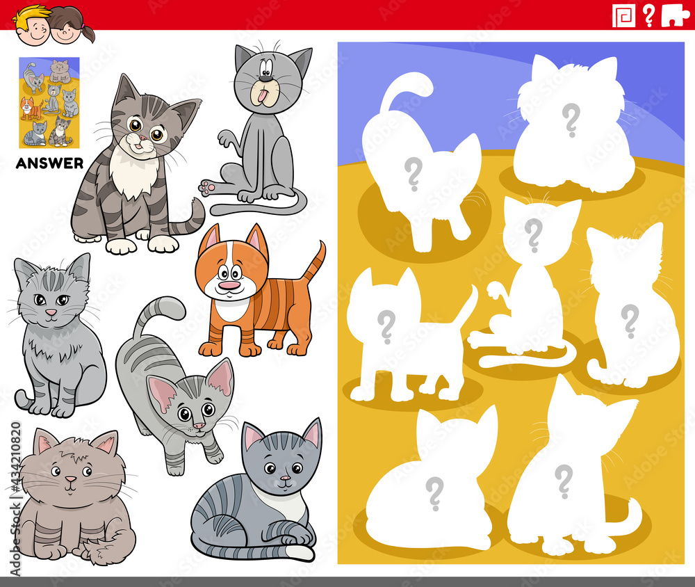 Fototapeta premium matching shapes game with cartoon cats characters