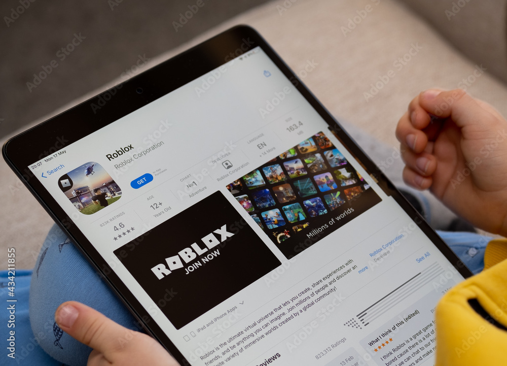 ROBLOX app seen on the screen of ipad which is in the hands of  unrecognisable child. Concept. Stafford, United Kingdom, May 18, 2021 Stock  Photo - Alamy