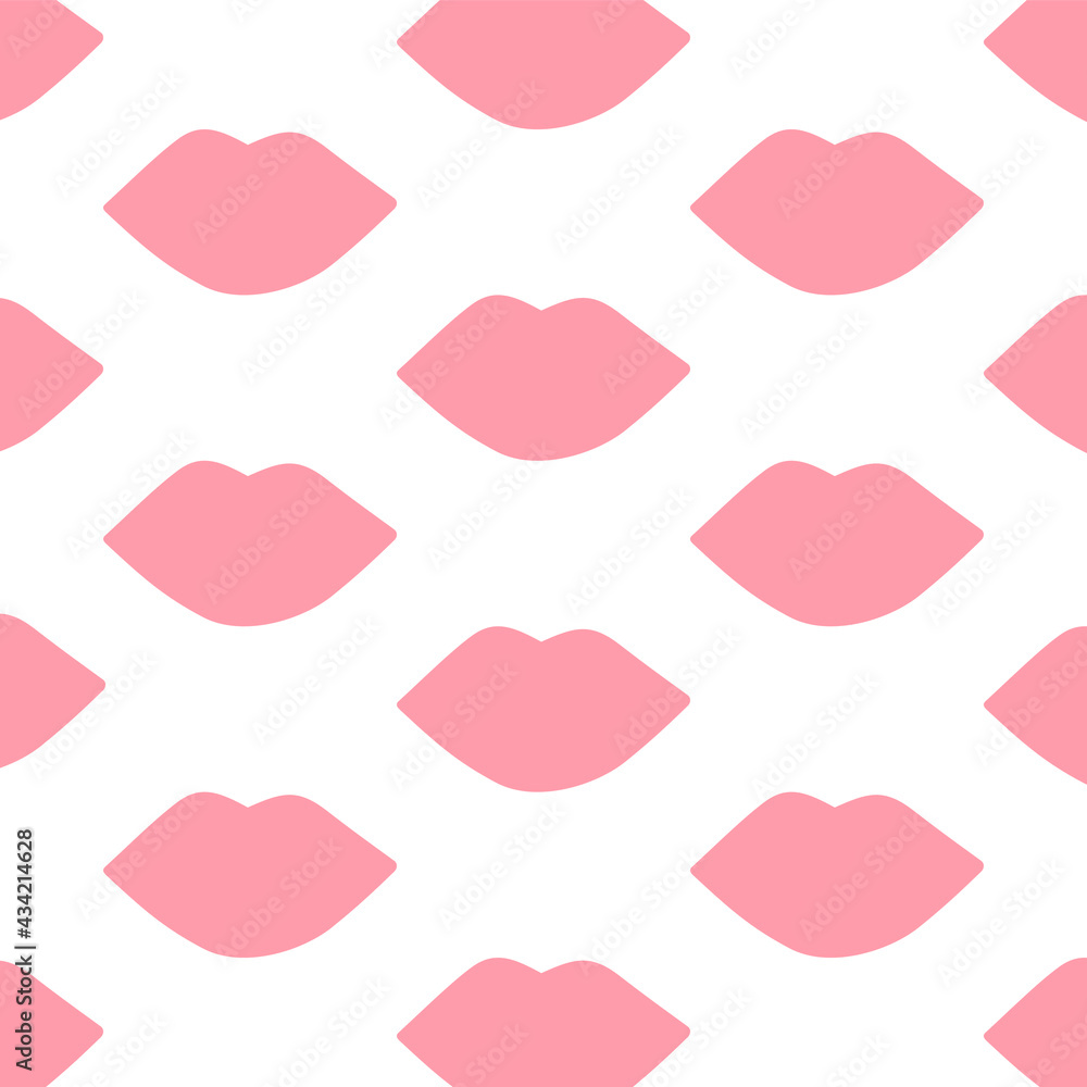 Pattern with lips. Pink lips silhouette on white background. Girlish print for clothes, textiles, wrapping paper, web. Cute and simple. Pattern with lips. Pink lips silhouette on white background. Girlish print for clothes, textiles, wrapping paper, web. Cute and simple.