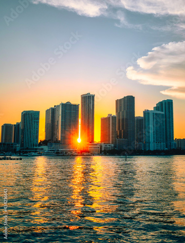 downtown miami at sunset buildings sun summer boats life cute 