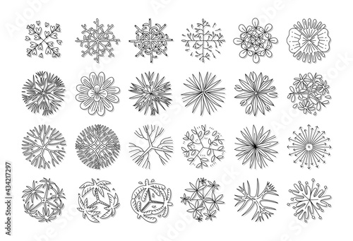 hand drawn vector set of top view tree.