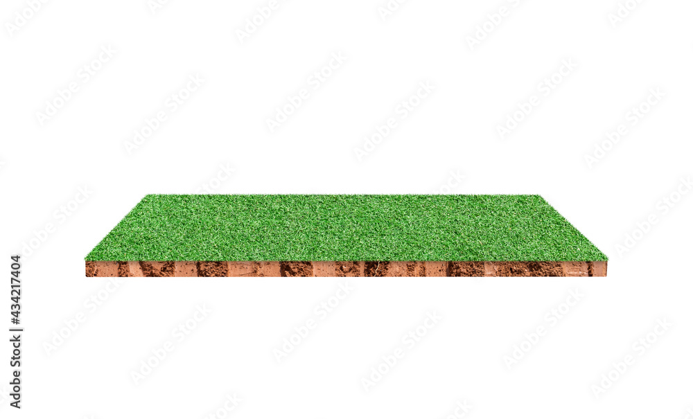 Soil cubic geology cross section with green grass field isolated on ...
