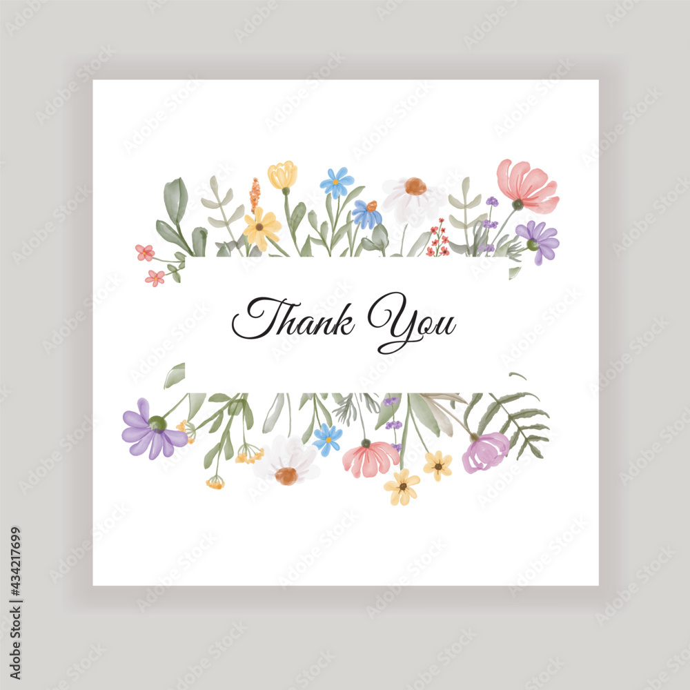 thank you card with wildflower illustration - obrazy, fototapety, plakaty 