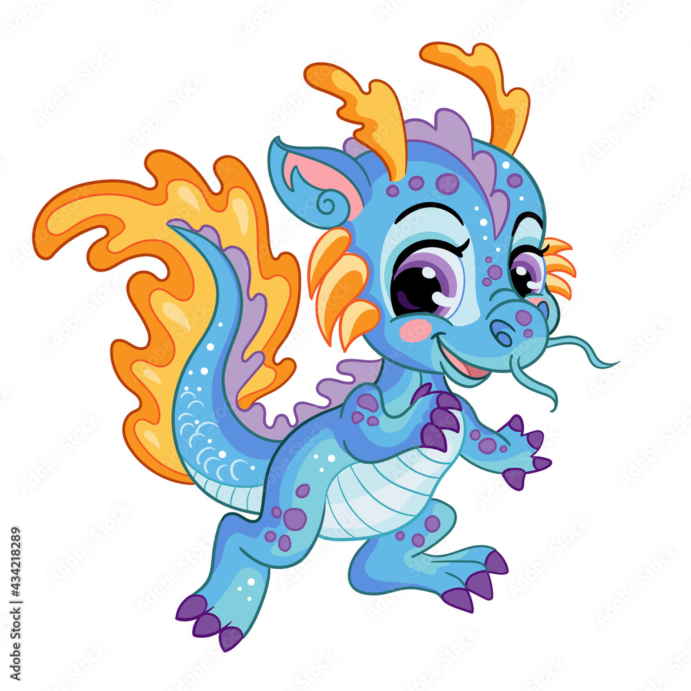 Fototapeta premium Cute little water dragon vector isolated illustration