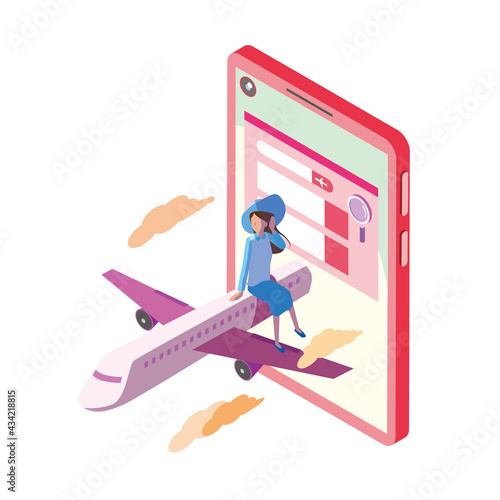 スマートフォンでフライトを予約するイメージイラスト