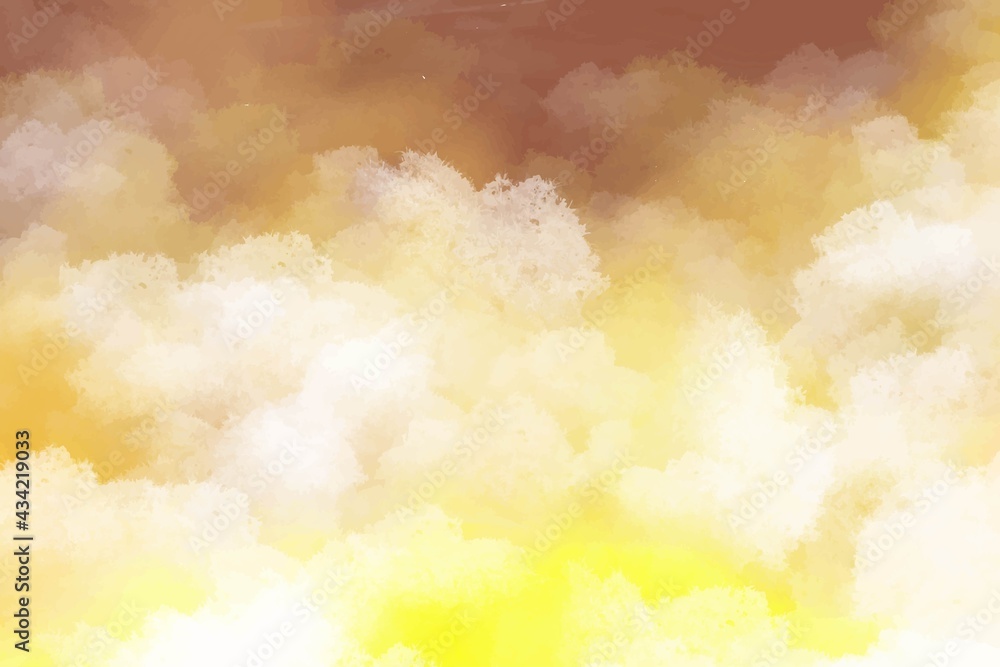 Hand painted watercolor background yellow with sky and clouds shape