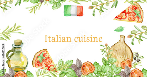 Italian kitchen banner for social networks watercolor by hand