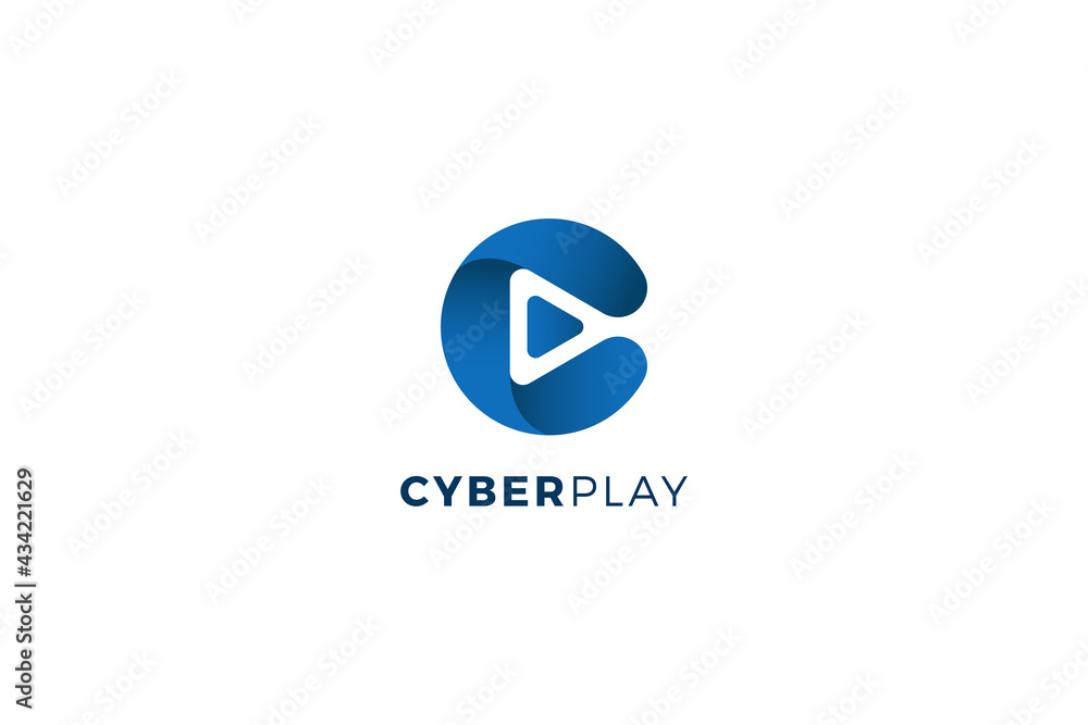 Letter C cyber play blue logo Letter C cyber play blue logo
