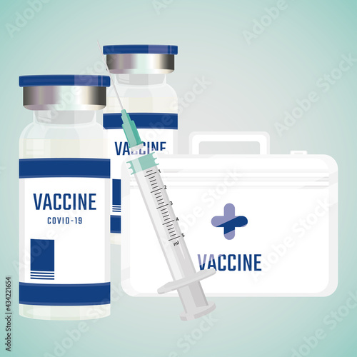 Syring and vaccine bottles vaccination poster
