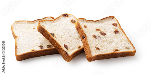 Bread with raisins placed on a white background.