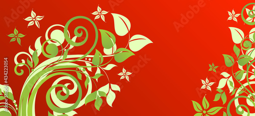 green plants, grass and summer flowers, summer greeting card