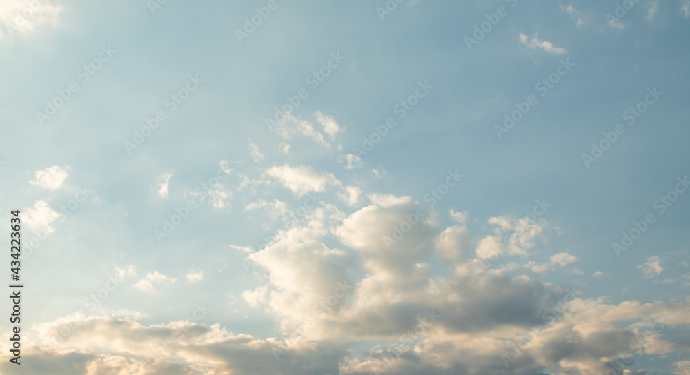 Blue sky background with white clouds, high clouds. Altostratus, Cirrocumulus, Cirrus.