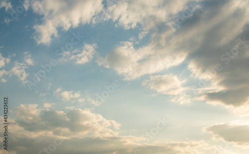 Blue sky background with white clouds, high clouds. Altostratus, Cirrocumulus, Cirrus.