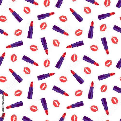  pattern with lipstick and kisses.Cosmetic pattern