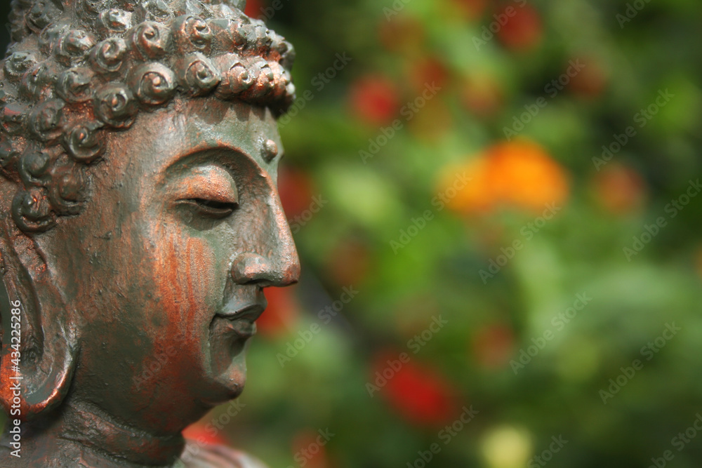 Buddha Statue in Outdoor Garden With Blurred Background Buddha Statue in Outdoor Garden With Blurred Background