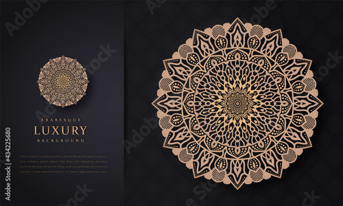 Luxury mandala background with golden arabesque pattern arabic islamic east style.decorative mandala for print, poster, cover, brochure, flyer, banner, Beautiful card, Figure mandala photo