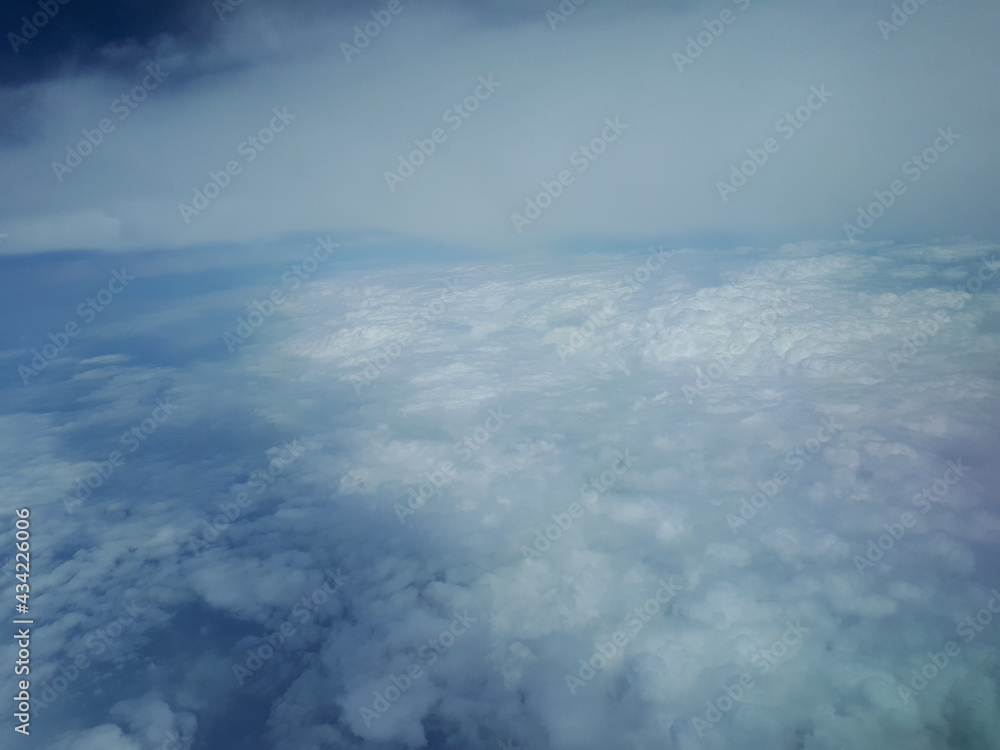 из окна самолета, облака, небо, голубой, синий