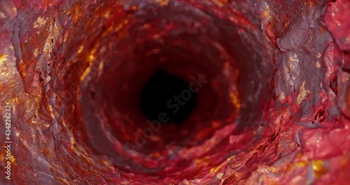 Traveling through insides of human body, red blood tissue horror tunnel slider shot