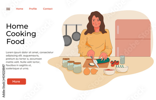 young mother cooking food for family in the kitchen vector illustration
