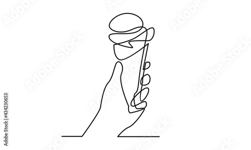 Continue line of hand holding ice cream illustration