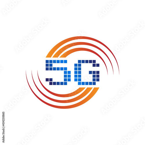 5G logo network speed circuit technology illustration in isolated white background, broadband telecommunication wireless internet concept