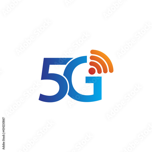 5G logo network speed circuit technology illustration in isolated white background, broadband telecommunication wireless internet concept