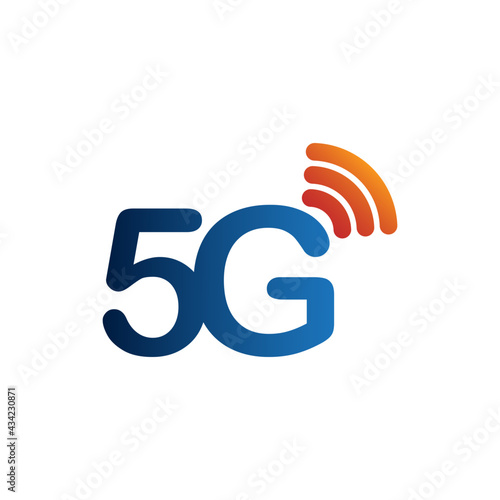 5G logo network speed circuit technology illustration in isolated white background, broadband telecommunication wireless internet concept