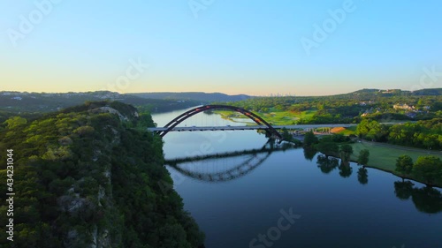 Flyover Aerial Drone  footage of Pennybacker Bridge in Austin Texas photo